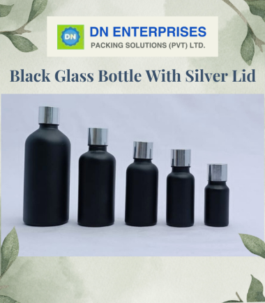 Black Glass Bottles With Gold / Silver Lids