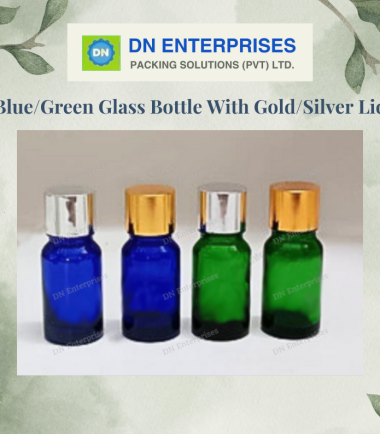 Blue/Green Glass Bottles With Gold/Silver Lids