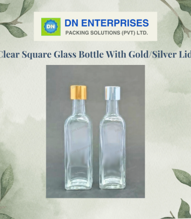 Clear Square Glass Bottles With Gold / Silver Lids