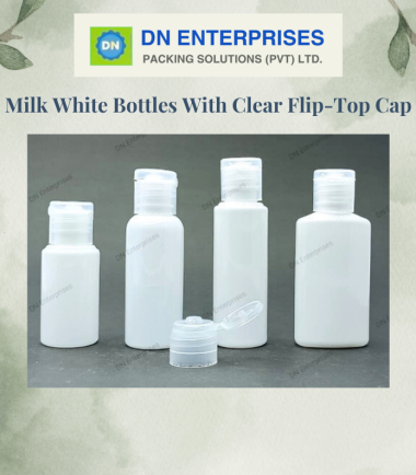 Milk White Bottles With Clear Flip-Top Cap