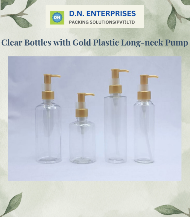 Clear Bottles With Gold Plastic Long-Neck Pump