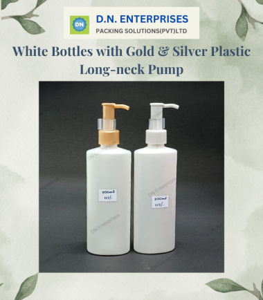 White Bottles With Gold & Silver Plastic Long-Neck Pump