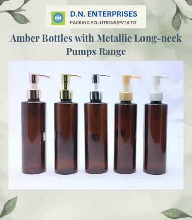 Amber Bottles With Metallic Long-Neck Pumps Range
