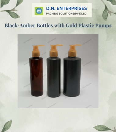 Black/Amber Bottles With Gold Plastic Pumps
