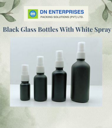 Black Glass Bottles With White Spray