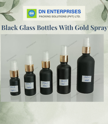 Black Glass Bottles With Gold Spray