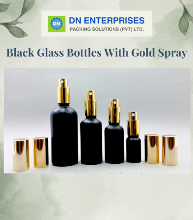 Black Glass Bottles With Gold Spray