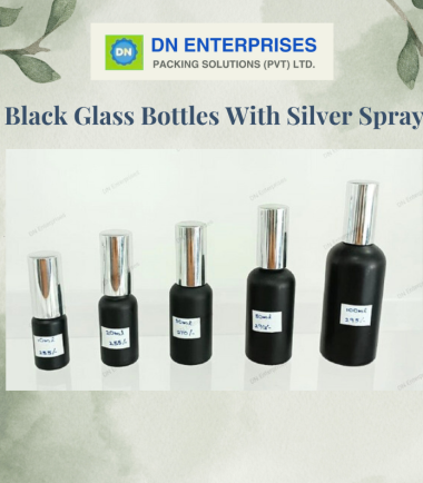 Black Glass Bottles With Silver Spray