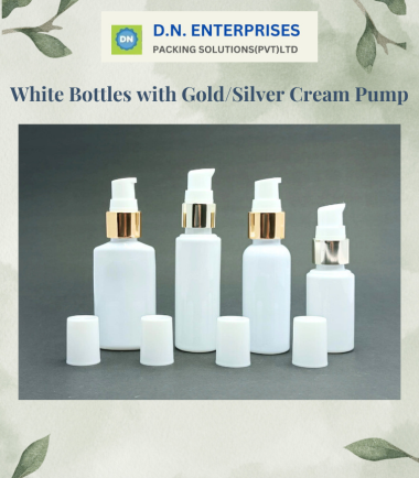 White Bottles With Gold-Silver Cream Pump