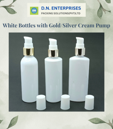 White Bottle With Gold-Silver Cream Pump