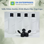 Milk White Bottles With Black Flip-Top Caps