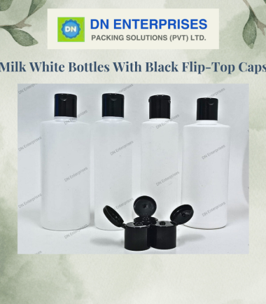 Milk White Bottles With Black Flip-Top Caps
