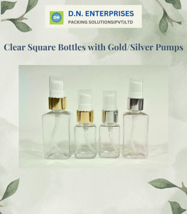 Clear Square Bottles With Gold - Silver Pumps