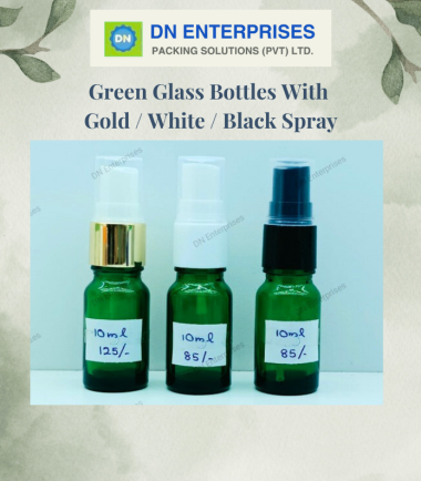 Green Glass Bottles With  Gold / White / Black Spray