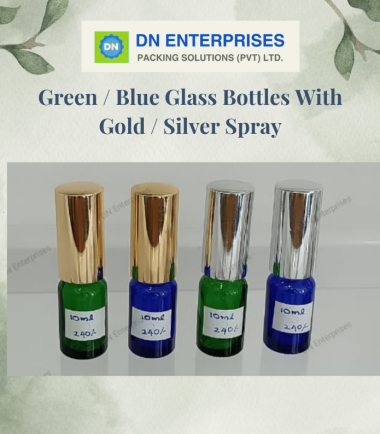 Green / Blue Glass Bottles With Gold Spray