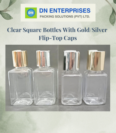 Clear Square Bottles With Gold/Silver  Flip-Top Caps