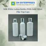 Milk White Lotion Bottles With Gold/Silver  Flip-Top Caps