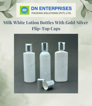 Milk White Lotion Bottles With Gold/Silver  Flip-Top Caps