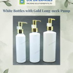White Bottles With Gold Long-Neck Pump