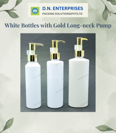 White Bottles With Gold Long-Neck Pump