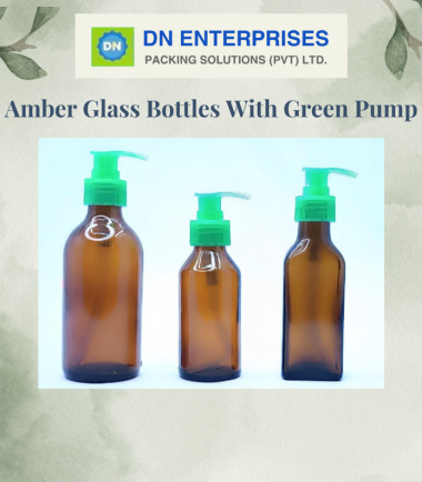 Amber Glass Bottles With Green Pump
