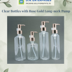 Clear Bottles With Rose Gold Long-Neck Pump