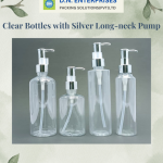 Clear Bottles With Silver Long-Neck Pump