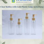 Clear Bottles With Gold Plastic Long-Neck Pump