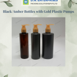 Black/Amber Bottles With Gold Plastic Pumps