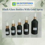 Black Glass Bottles With Gold Spray