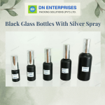 Black Glass Bottles With Silver Spray