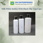 Milk White Bottles With Black Flip-Top Caps