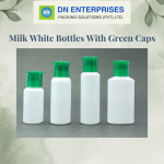 Milk White Bottles With Green Caps