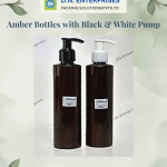 Amber Bottles With Black & White Pump