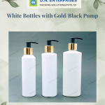 White Bottles With Gold / Black Pump
