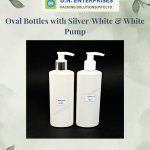 Oval Bottles With Silver / White & White Pump